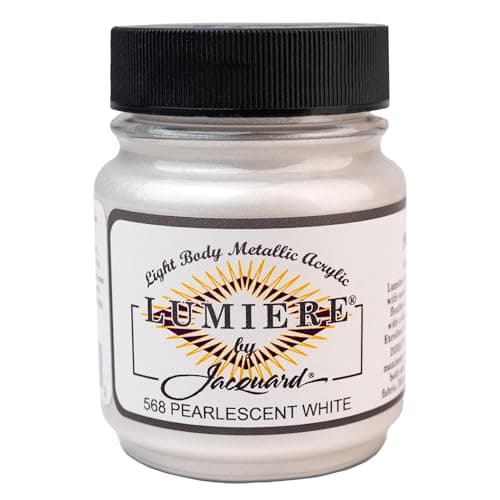Jacquard Lumiere 2.25oz Fabric Paint Pearlescent White - Metallic Paint for Fabric, Leather, Canvas, Paper and Wood - Light-bodied Metallic Acrylic Paint - Lightfast & Vibrant Metallic Acrylic Paints