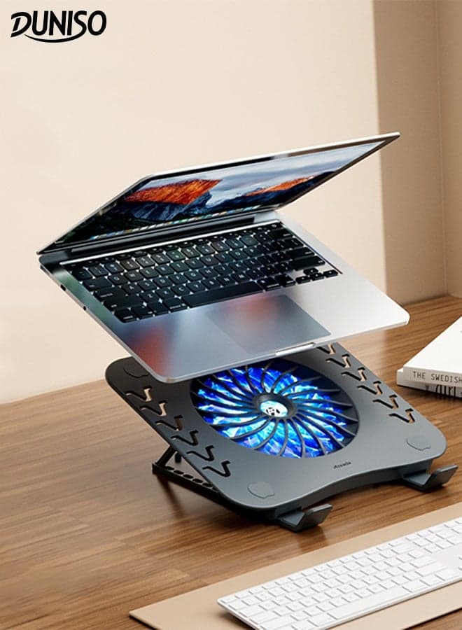 Portable Cooler Stand Folding Laptop Colling Pad with Powerful Turbofan Ultra Quiet Fans Height Adjustable Laptop Cooling Pad with Non-slip Stand Ergonomic Comfort Notebook Radiator
