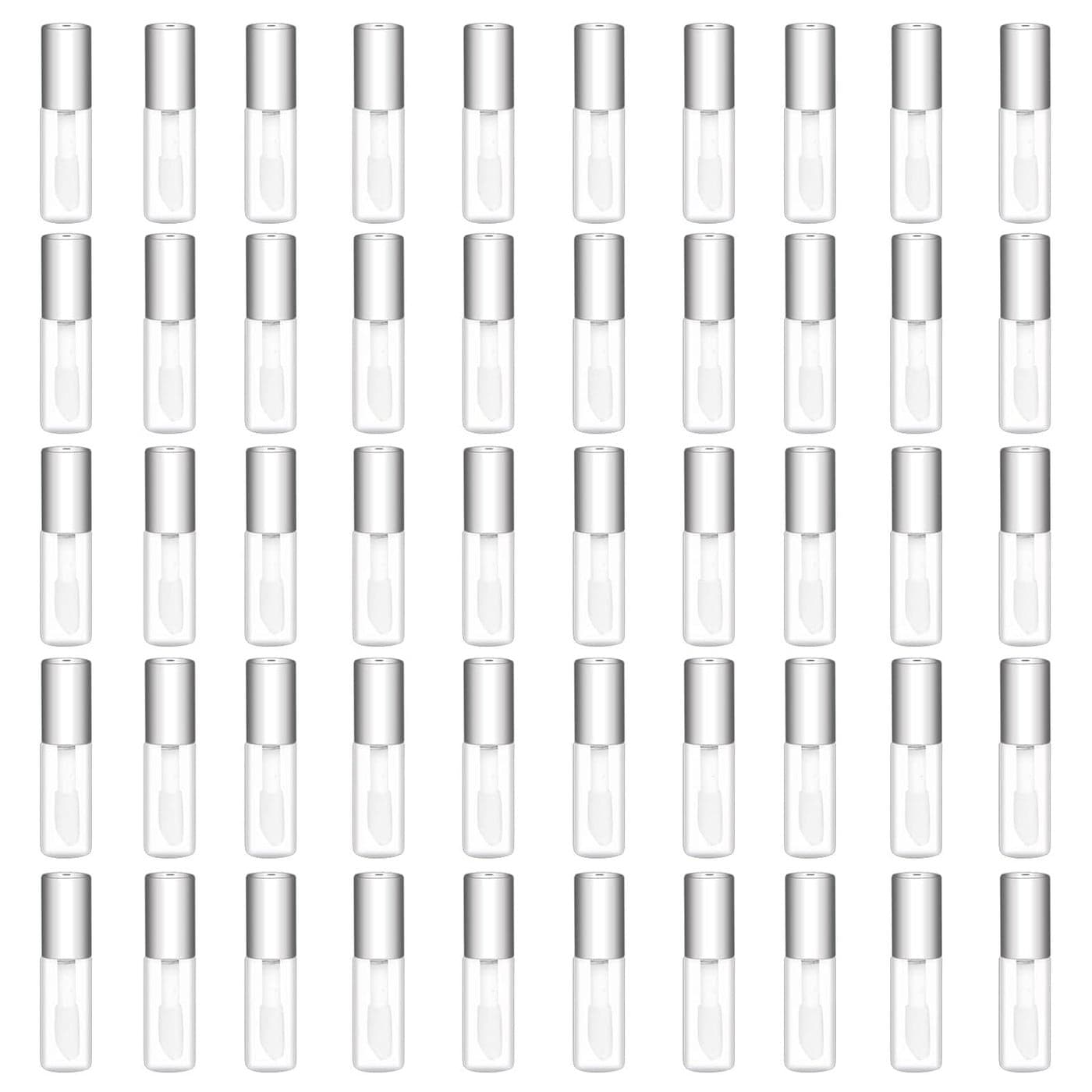 Mydio 50 Pack 12ML Clear Mini Lip Gloss Tube Empty Lip Balm Containers With Silver Lid for Lipstick Silver