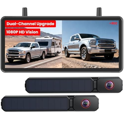 AUTO-VOX 2 Solar Wireless Backup Camera: Dual Cameras for Wider Coverage,DVR Recording 7.2" HD Split-Screen Monitor,Dual Antenna Signal,IP69K Waterproof Back Up Camera for Truck,RV,Camper,Trailer,Car