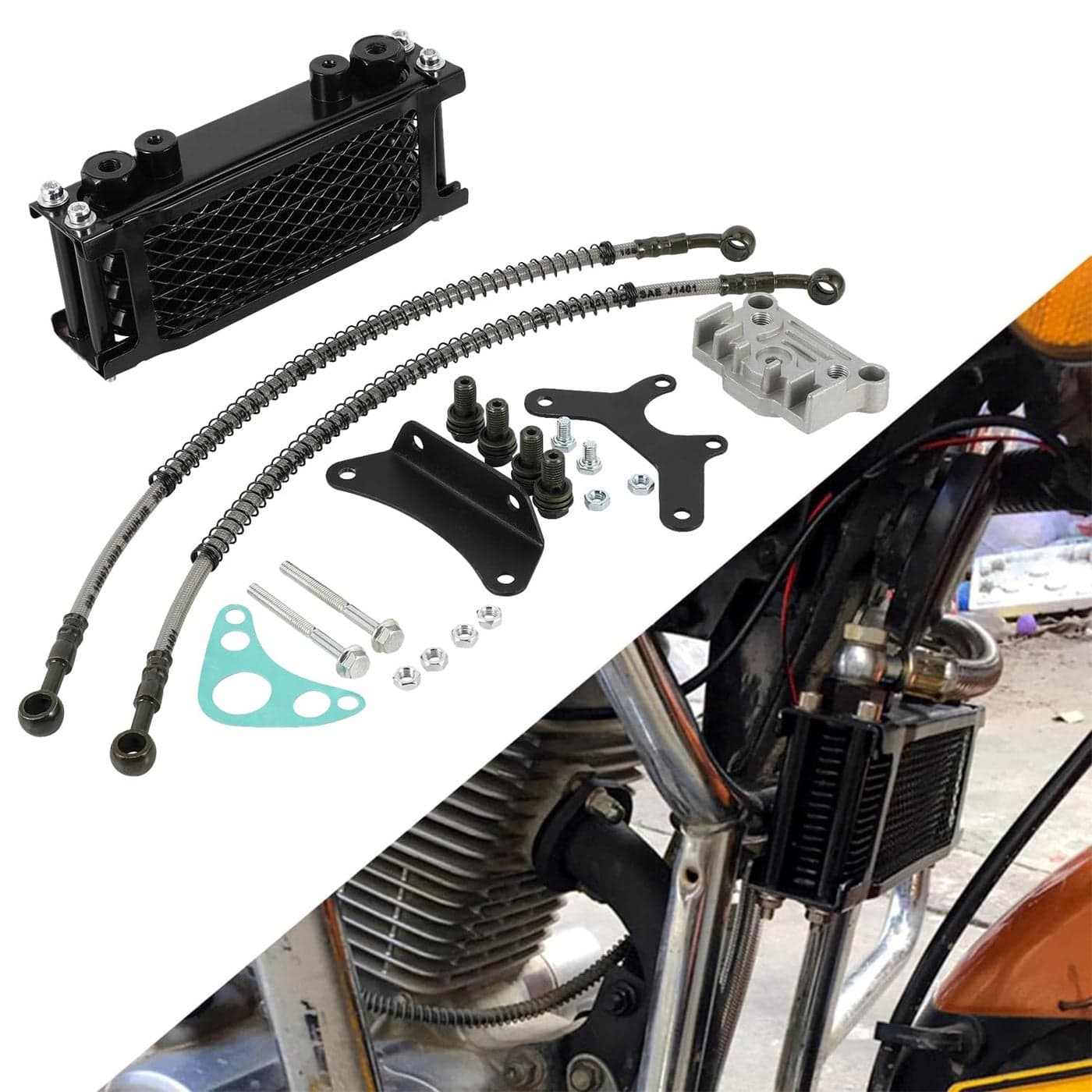 USTPO Motorcycle Oil Cooler Cooling Radiator Engine Kit Universal for CRF XR KLX 50 70 90 110 125 140cc SSR Taotao Coolster Kayo Apollo Dirt Pit Bike ATV Black