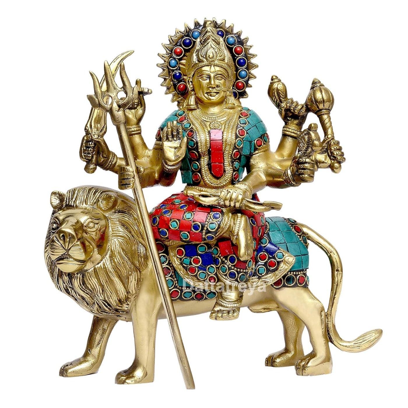 Dattatreya Goddess Singhwahini Maa Durga Brass Statue Height 95 Inches