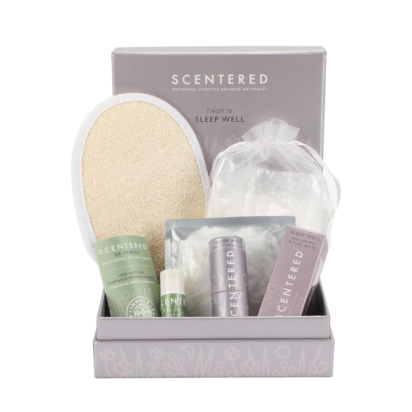 Scentered Prepare for a Great Nights Sleep Bath Set Bath Salts Aromatherapy Balms Body Loofah Hair Tie Shower Cap Relaxing Bath Set for Restful Sleep Bath Gift Set for Women