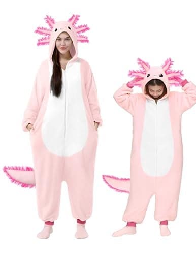 Spooktacular Creations Halloween Axolotl Costume Kids Axolotl Costume Pink ZipUp Hooded Jumpsuit for Kids for Boys Girls Halloween Dressup Cosplay Themed Parties
