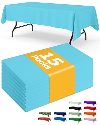 Niuara Light Blue Plastic Table Cloth - 15 Pack 54" × 108" Rectangle Disposable Tablecloths for 6FT Tables, Table Cover for Easter Party, Holiday & Gathering Use