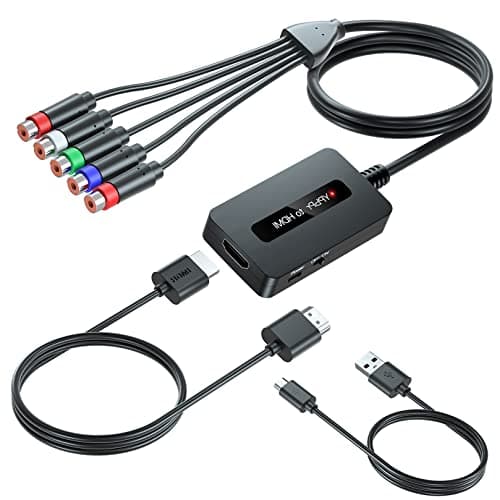 Female Component to HDMI Converter Cable with HDMI and Component Cables for PS2/ NGC/Wii/Xbox with Male Component, 1080P YPbPr to HDMI Converter, Component in HDMI Out Adapter…