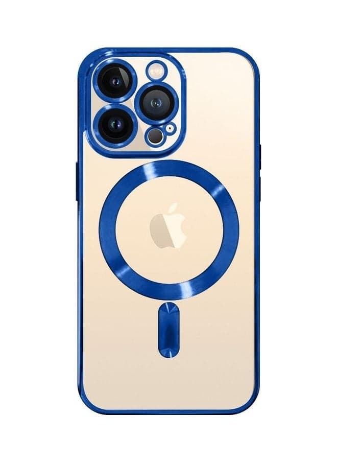 iPhone 13 Pro Max Clear Case with MagSafe Wireless Charging Compatible Back Cover with Electroplating Shockproof Frame Blue
