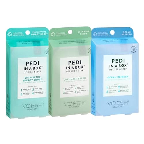 VOESH Pedi in a Box 4 Step Fresh Trio 3 Pack of Ocean Refresh Eucalyptus Energy Boost Cucumber Fresh Pedicure Set DIY Pedi Foot Spa
