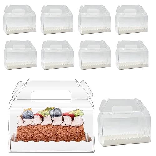 Roppolo 30 Pcs 63 Inch Clear Roll Cake Gable Boxes with Handle Cake Boards Transparent Plastic Gift BoxesEasy Carrying Pastry Containers for Bakery Christmas Wedding