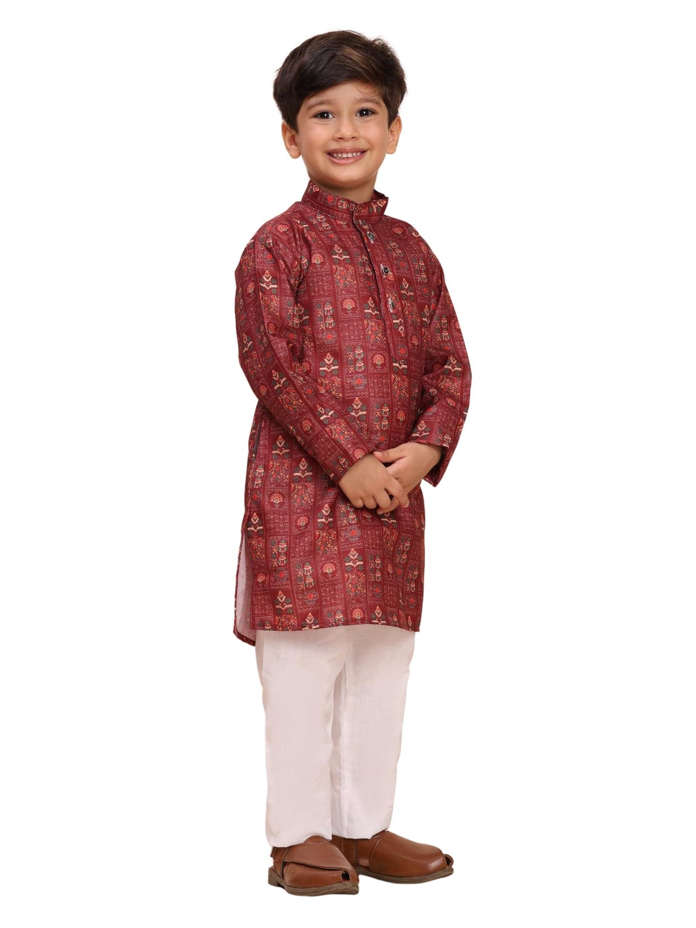 Pro-Ethic Style Developer Boys Heavy Cotton Printed Kurta and Pajama Set For Kid's Ethnic Wear (S-280), 9-10 years, Maroon