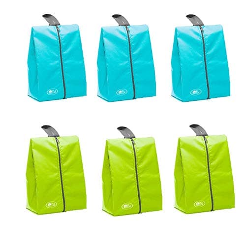 Lify Shoe Storage Organizer Bags Set, Water-Resistant Nylon Fabric with Sturdy Zipper for Traveling (6 Pack) (Aqua Blue(Turquoise) & Florescent(Neon Green))