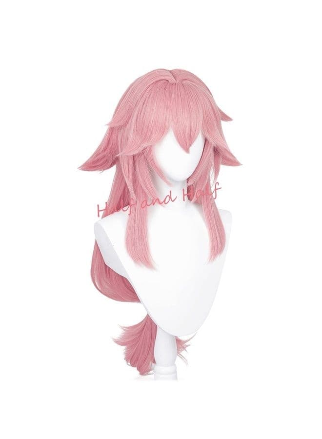 Uniquebe Yae Miko Cosplay Wig Long Pink Spiky Anime Game Cos Wigs Women Girls 33 Inch Heat Synthetic Hair with Bangs + Wig Cap for Halloween Costume Party (Yae Miko)
