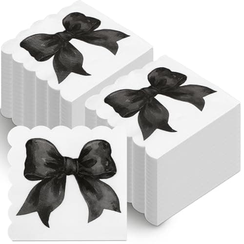 Skyygemm 150 Pcs Black Bow Napkins Coquette Party Supplies Disposable Bow Paper Napkins for Bachelorette Bridal Baby Shower Tea Wedding Girl Boy Coquette Theme Birthday Party Decors