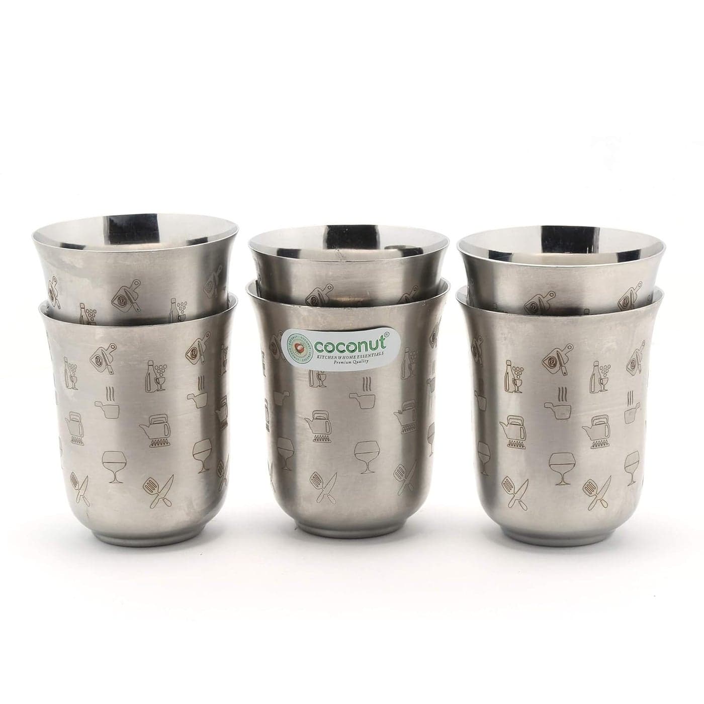 coconut Stainless Steel Kafe GlassesWater GlassesTumblers Set of 6 300 ML Each Glass