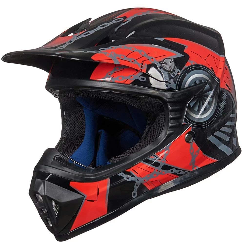 ILM Adult Dirt Bike Helmets Motocross ATV Dirtbike BMX MX Offroad Full Face Motorcycle Helmet DOT Approved Model 128S Red Black AdultXXLarge