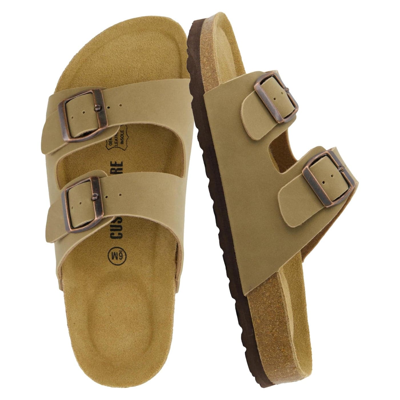 CUSHIONAIRE Lane Cork Footbed Sandals for Women Comfortable Double Buckle SlipOn with Genuine Suede Footbed Arch Support Slides for Women Footwear TAUPE 85