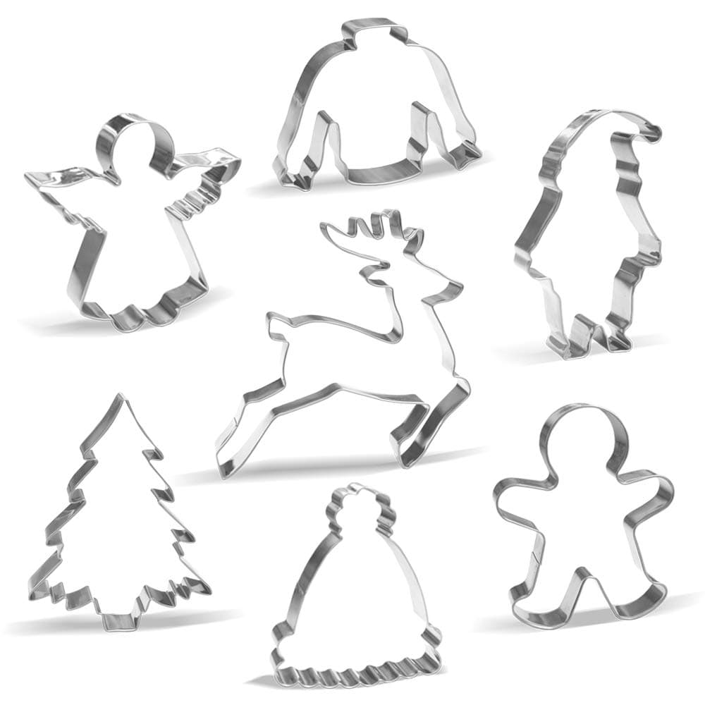 Large Christmas Cookie Cutter Set 7 Piece Stainless Steel