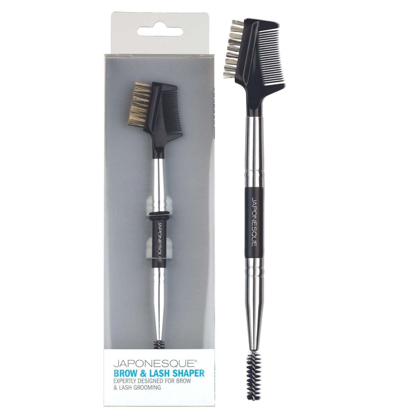JAPONESQUE Brow & Lash Shaper with 3 Different Spoolie Brushes, for Separating Lashes, Eliminating Mascara Clumps, and Grooming and Shaping Brows