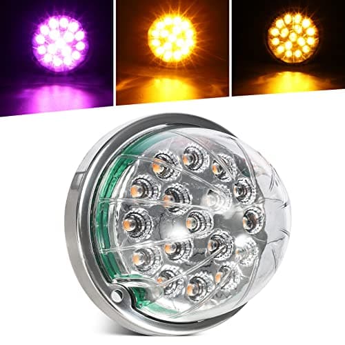 Partsam 1Pc Dual Revolution LED Watermelon Light, Amber Turn Signal and Marker to Purple Auxiliary Light for Truck, Surface Mount, with Stainless Steel Bezel
