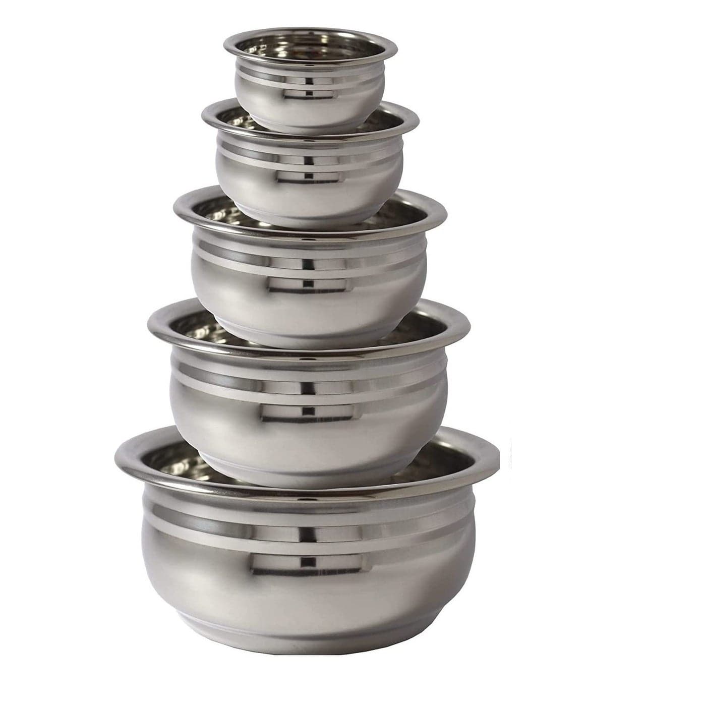 Nirvika Stainless Steel Urli/Handi Set Without Lid Cooking & Serving 5 Pieces cookware Set Capacities of 500ml, 800ml, 1000ml,1200ml, and 1500ml
