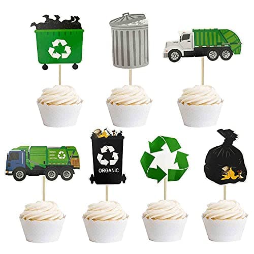 Garbage Truck Birthday Party Supplies Garbage Truck Cupcake Toppers for Trash Waste Management Party Supplies