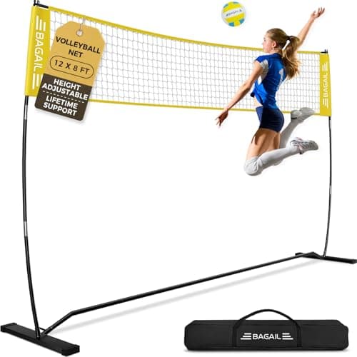 BAGAIL Volleyball Net 12ft Portable Volleyball Net for Backyard Adjustable Height HeavyDuty Frame Freestanding Design Portable OutdoorIndoor Volleyball Set with Carry Bag Yellow