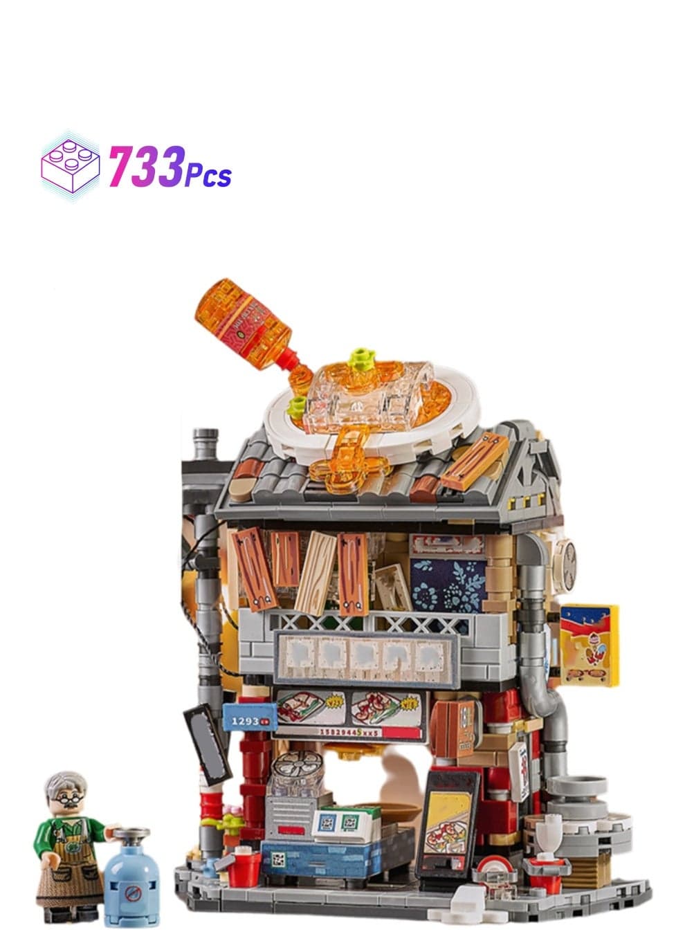 733pcs Rice Noodle Shop, Street Series Model Set Building Blocks Creative Diy Simulation Collection Building Assembly Toys Children Adult Home Decoration