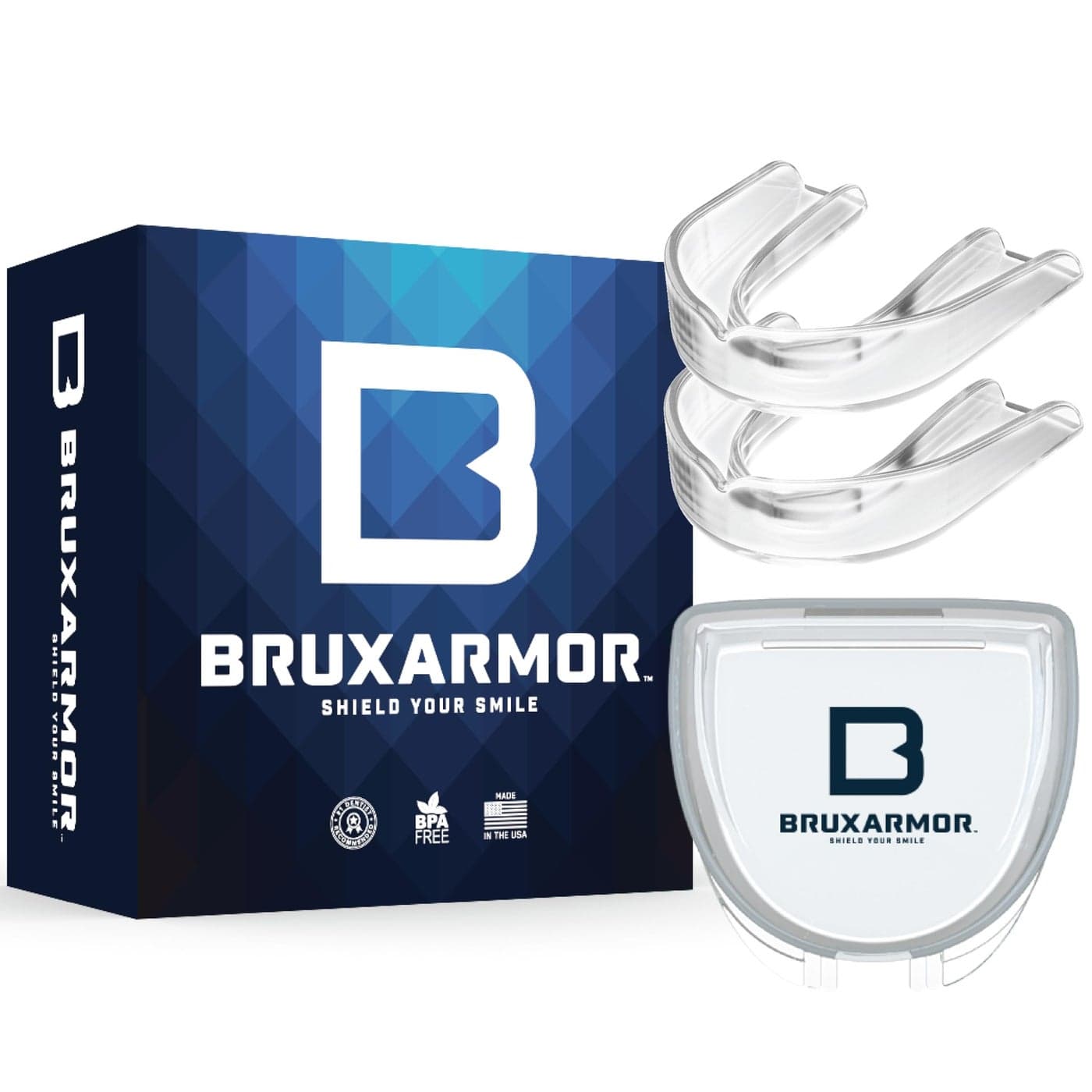 BruxArmor Nightguard Bruxism Mouth Guard for Bruxism Relief and Grinding Relief Professional Custom Fit Brux Night Guard 2 Pack Clear