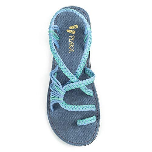 Plaka Palm Leaf Flat Summer Sandals for Women | Perfect for the Beach Walking & Dressy Occasions | Cornflower | Size 10
