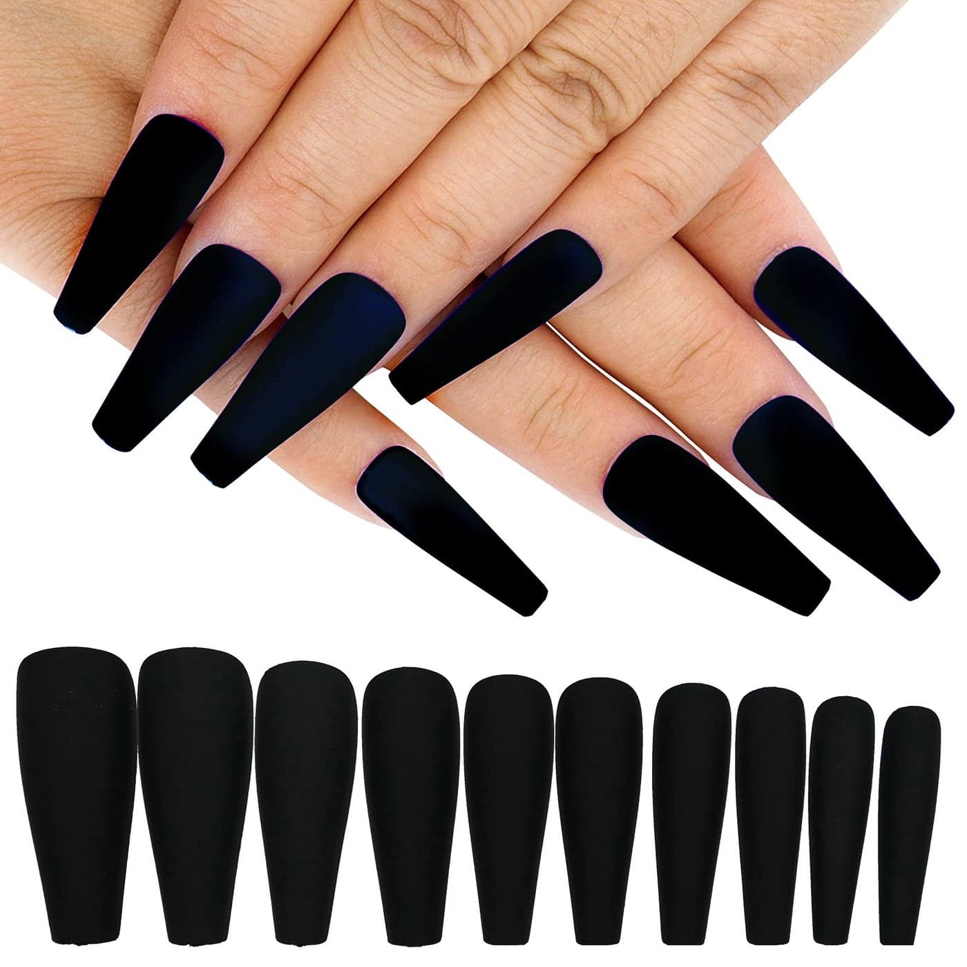 AddFavor 100pcs Coffin Fake Nails Full Cover Long Press on Nails Pure Color Matte Acrylic False Nail Tips for Women and Girls Royal Blue
