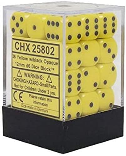 Chessex CHX25802 Dice Opaque 36D6 YellowBlack Small 10mm 14mm