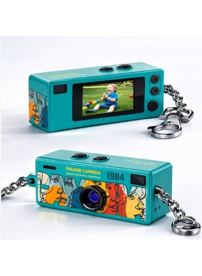 Mini Digital Camera 1080P HD Video Recorder, Retro Thumb Pocket Camera with 0.96" LCD Screen, Portable Vlogging Keychain Camera, 5 Filters, PC Webcam, Mic & Speaker, Rechargeable Travel Camera for Kids, Teens & Content Creators, Supports 32GB TF Card (Teal)