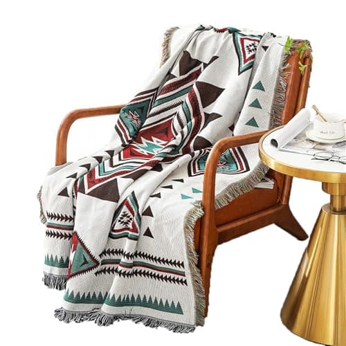 Homesy Aztec Throw Blankets Navajo Southwestern Throws Cover Reversible Green Boho Southwest Blanket for Couch Chair Sofa Bed Home Outdoor Beach Car Tent Travel Camping 51"x63"