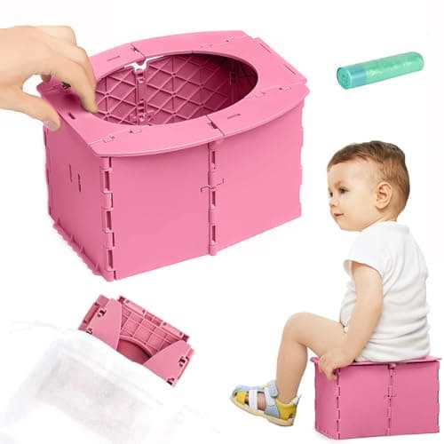 Portable Potty Seat for Toddler Foldable Travel Potty Training Toilet Seat with Cleaning Bags Reusable for Outdoor Camping Travel Kids Toddler Travel Potty Seat Pink