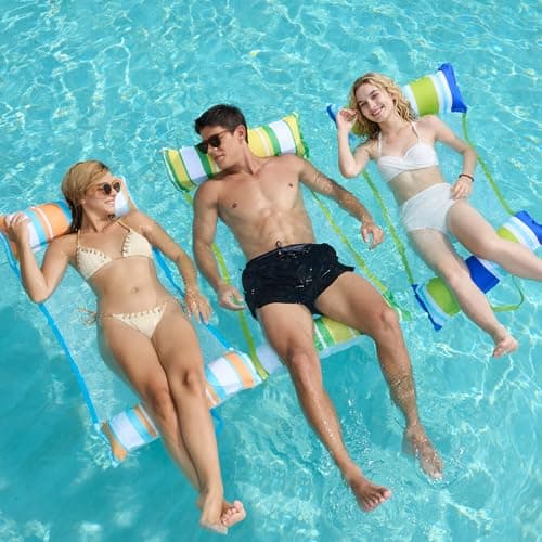 Sloosh 3 Pack Inflatable Pool Float Hammock Water Hammock Lounges MultiPurpose Swimming Pool Accessories Saddle Lounge Chair Drifter for Pool Lake Outdoor Beach Dark BlueYellowOrange