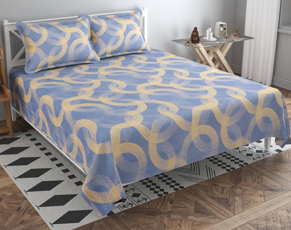 BSB HOME 100% Cotton Feel Double Bed Bedsheet Set | 180tc to 220tc Soft & Breathable with 2 Pillow Covers | Wrinkle Free | for Bedroom & Gifting (Color -Grey Beige, 90 x 90 Inches)