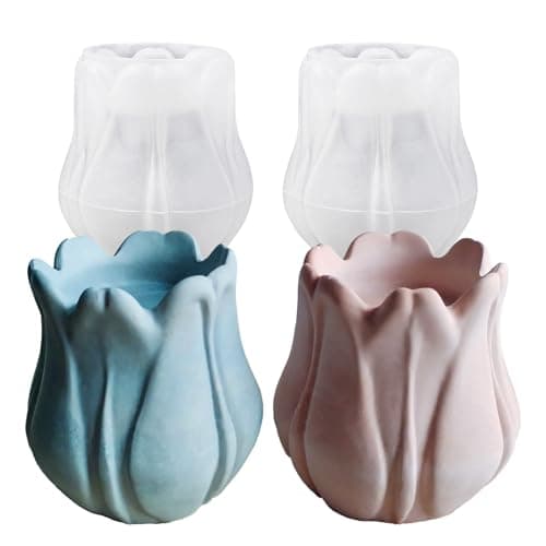Wehous 2PCS Tulip Candle Soap Molds 3D Tealight Holder Flower Silicone Resin Casting Molds Tulip Floral Jewelry Trinket Holder Resin Concrete Mold DIY Epoxy Plaster Cement Clay Art Craft Home Decor