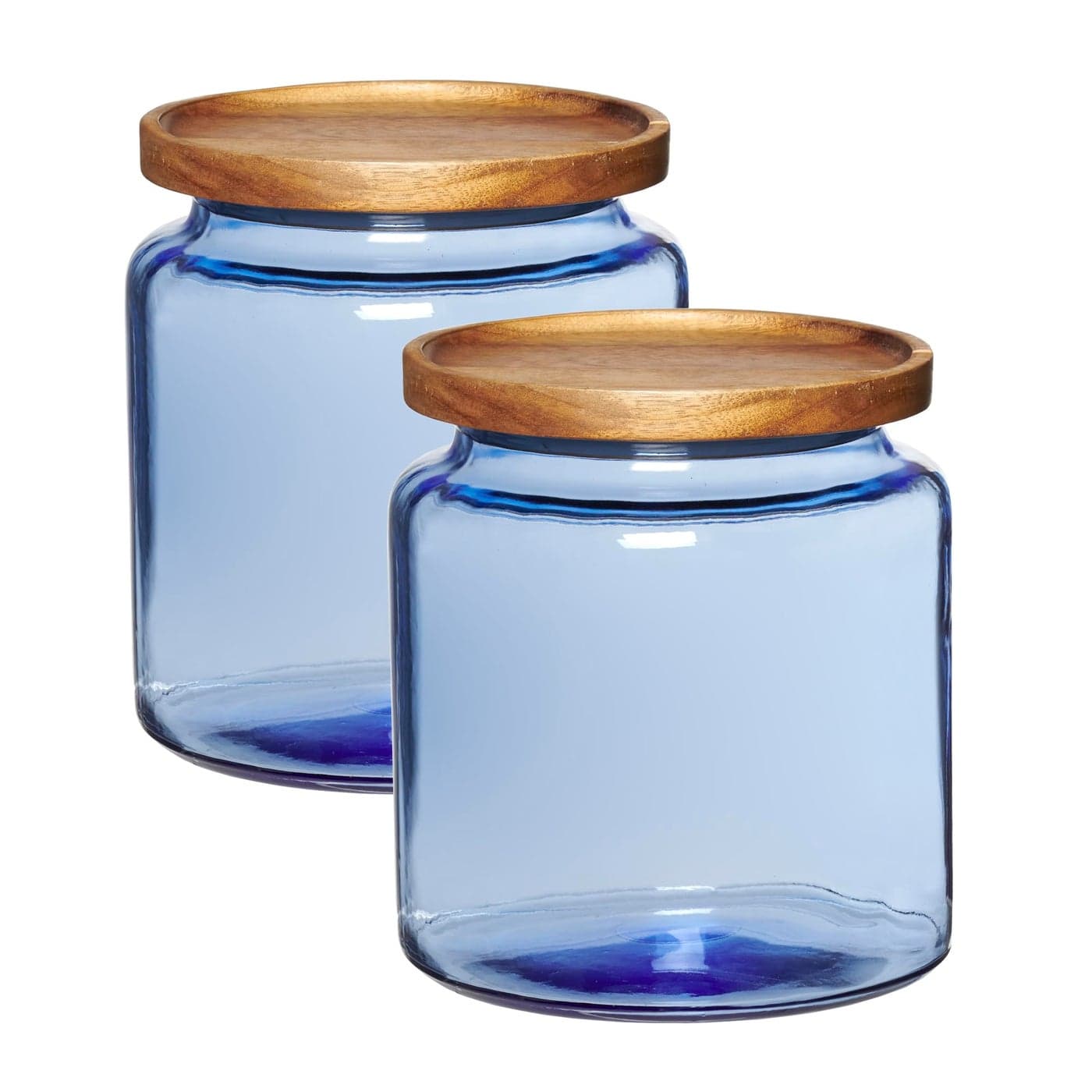 Anchor Hocking Coastal Blue Montana Jar set with lids 2piece 96ounces acacia wood lid