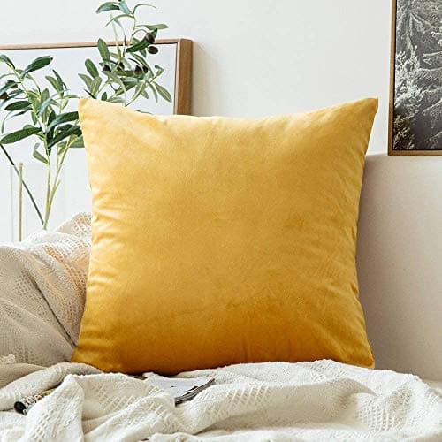 Khooti Velvet Cushion Cover, 12x12 | Orange Yellow | Pack of 1 | Solid Plain Soft & Smooth, Decorative Cushion Covers for Living Room, Bedroom, Couches, Chairs, Sofas, Beds & Home Decor