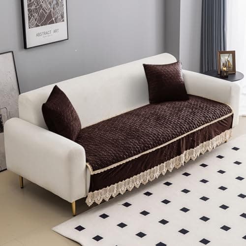 HOKIPO Premium Dutch Velvet Anti Slip Sofa Seat Mat for 3+2 Seater and 1/2/3 Seater Sofa. Make Your Own Sofa Cover Set, Mat Length 90 cm, Coffee Brown (AR-4951-CBR)