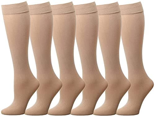 Falari 6-Pack Women Trouser Socks with Comfort Band Stretchy Spandex Opaque Knee High - Beige