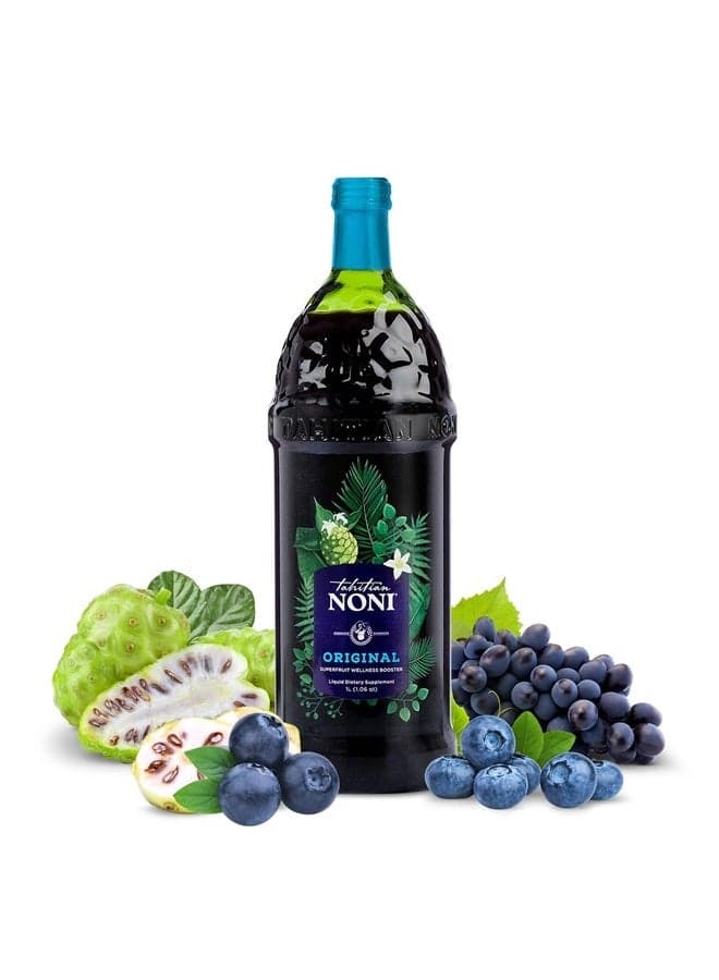 Juice by Morinda - Original and Authentic Noni Fruit Puree with Natural Blueberry & Grape (Resveratrol) - Invigorating Daily Superfood Drink for Enhanced Vitality - 1 Liter Juice Bottle