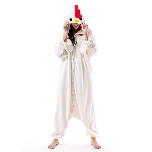 Beauty Shine Unisex Adult Onesie One Piece Pajamas Cosplay Cartoon Costume Halloween Christmas Sleepwear Jumpsuit HomewearWhite Chicken XLarge