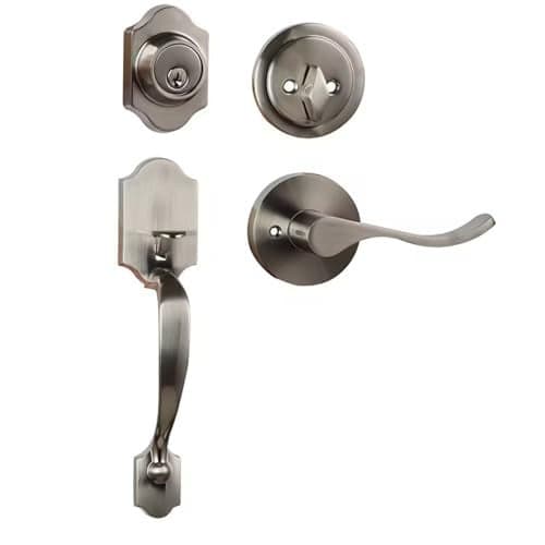 Azdele Front Door Handle and Deadbolt Set Front Door Lock Set Exterior Door Lock Set Front Door Handle with Single Cylinder Deadbolt for Exterior Door Reversible for RightLeftSatin Nicke Classic