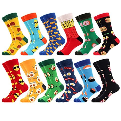 WeciBor Men's Colorful Funny Crazy Silly Cotton Crew Socks, 12 Pack Multicolor Food, Size 10-13