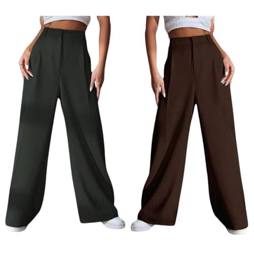 GRECIILOOKS High Waist Trousers for Women – Flared Korean Style Formal Pants | Elegant Workwear for Office, College & Events
