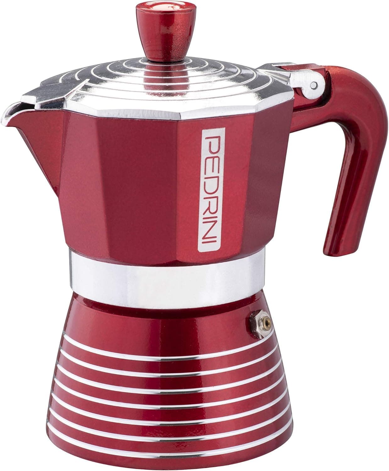 PEDRINI- Italy, Infinity Moka Pot 2 Cup Coffee Maker/Mocha Pot/Coffee Filter, Aluminium, Italian Made .(Passion Red, 2 Cup)