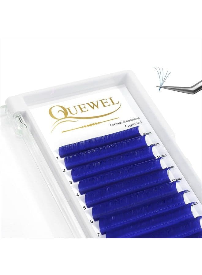 Easy Fan Volume Lashes .07 D Curl Blue Volume Lash Extensions 9-16mm Mixed Lash Tray Color Lashes Extension Self Fanning 2D-10D Volume Eyelash Extensions by QUEWEL (Blue 0.07 D 9-16mm)