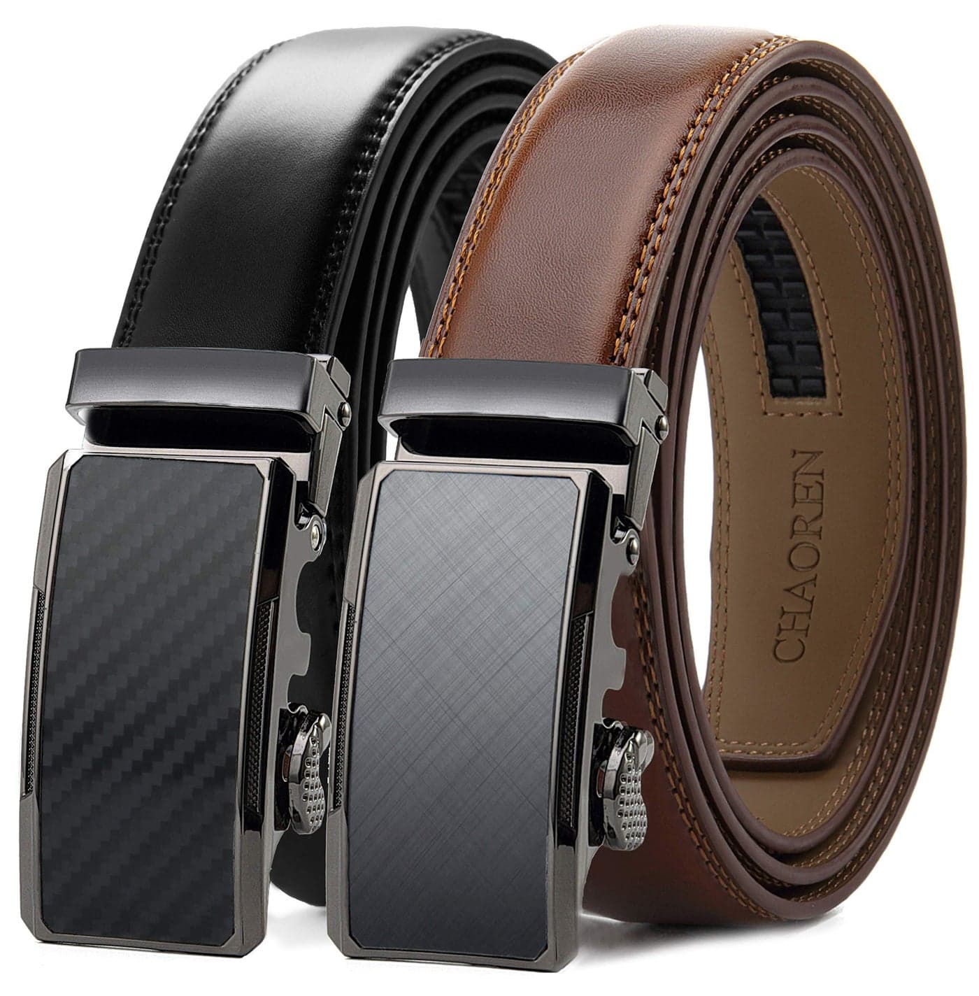 CHAOREN Mens Dress Belt Leather 2 Pack Mens Ratchet Belt for Dress Shirt and Pants Every Occasion 32mm