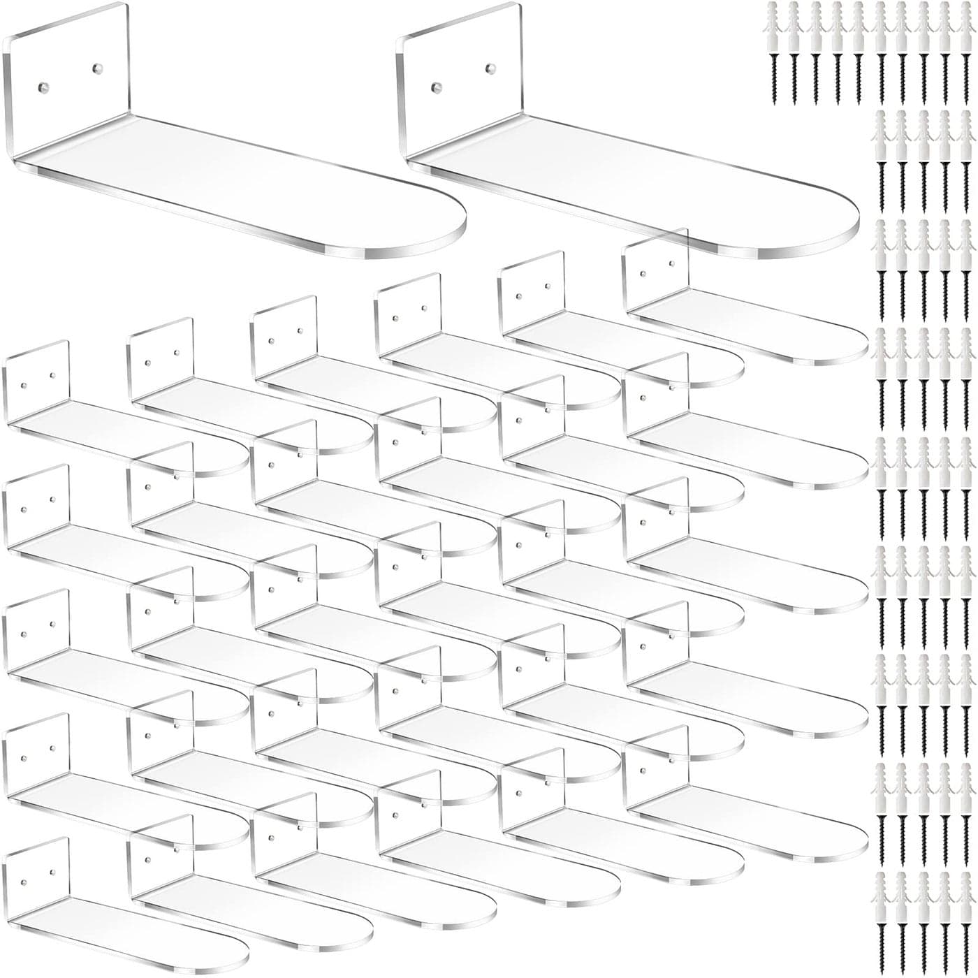 Treela 30 Pack Floating Shoe Display Shelf for Closet Acrylic Clear Shoe Wall Shelf Wall Mounted Easy to Install Sneaker Shelves for Collections Includes Cross Screws Expansion Tubes Semicircle